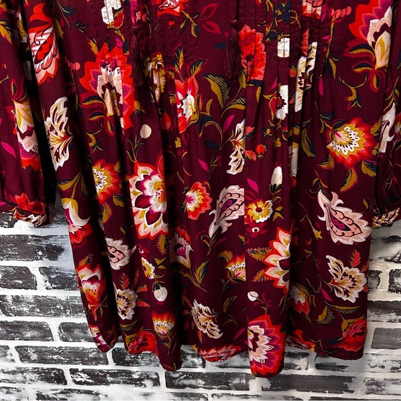 Old Navy Deep Red Floral Boho Autumn Dress Size L - Picture 6 of 8